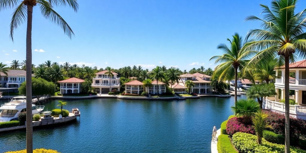 Luxurious waterfront homes in Boca Raton, Florida.