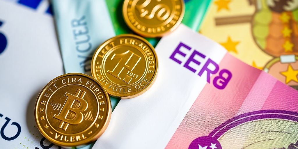 Pièces d'or et billets en euros sur une surface.
