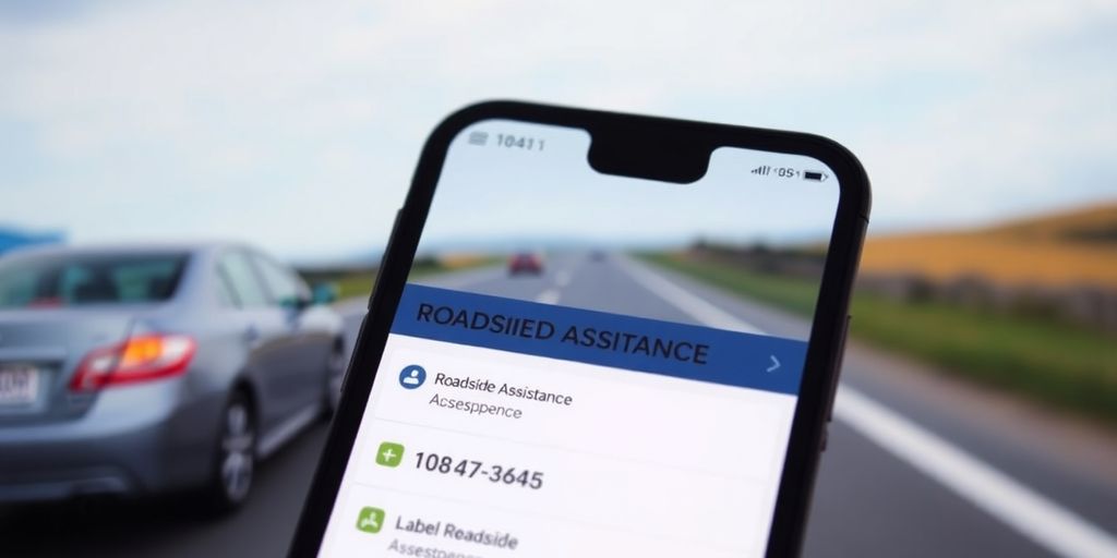 Smartphone showing roadside assistance contact information.