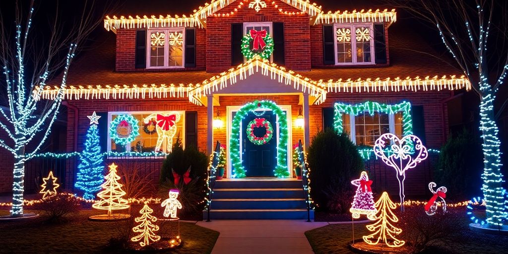 Clayton home with festive Christmas lights installed.