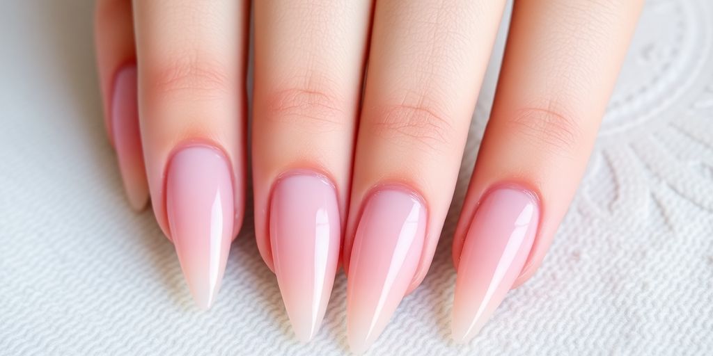 Unhas bailarina bem cuidadas com acabamento brilhante.