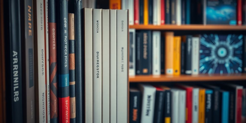 Bookshelf displaying a mix of traditional and AI-generated books.