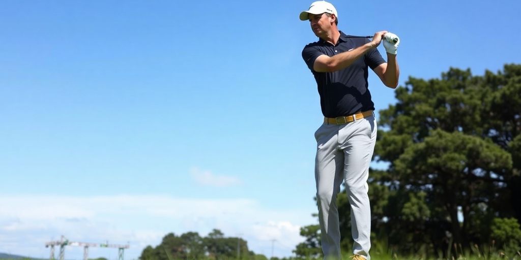Padraig Harrington hitting a golf ball on the course.