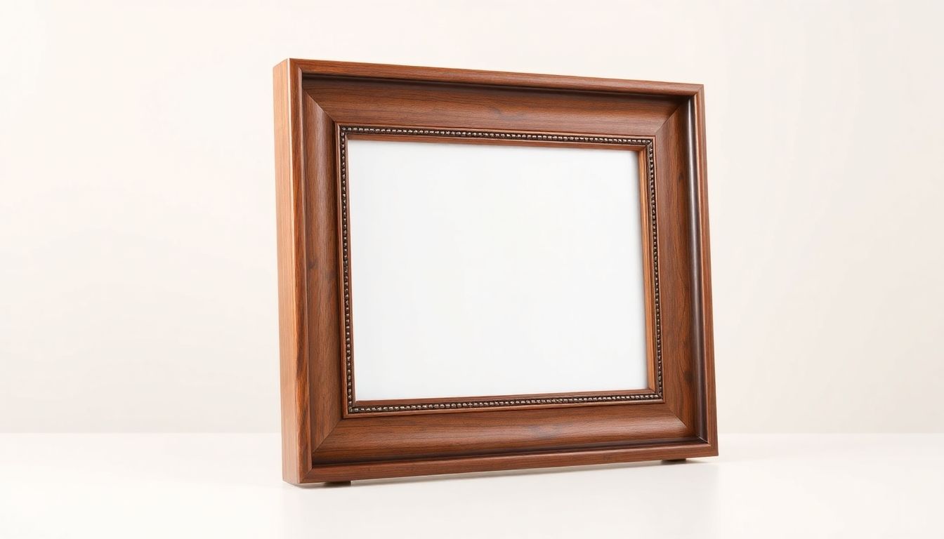Custom wooden picture frame with intricate detailing.