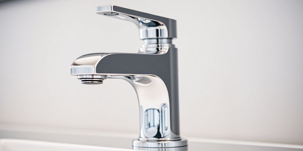 Sleek modern bathroom tap with chrome finish.