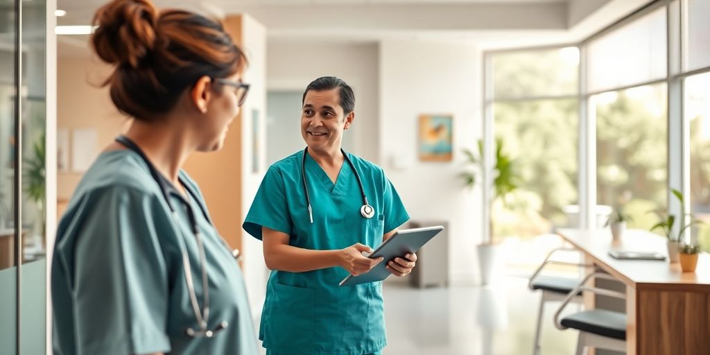 Gesundheitsversorgung im Ausland: Arzt mit Patient