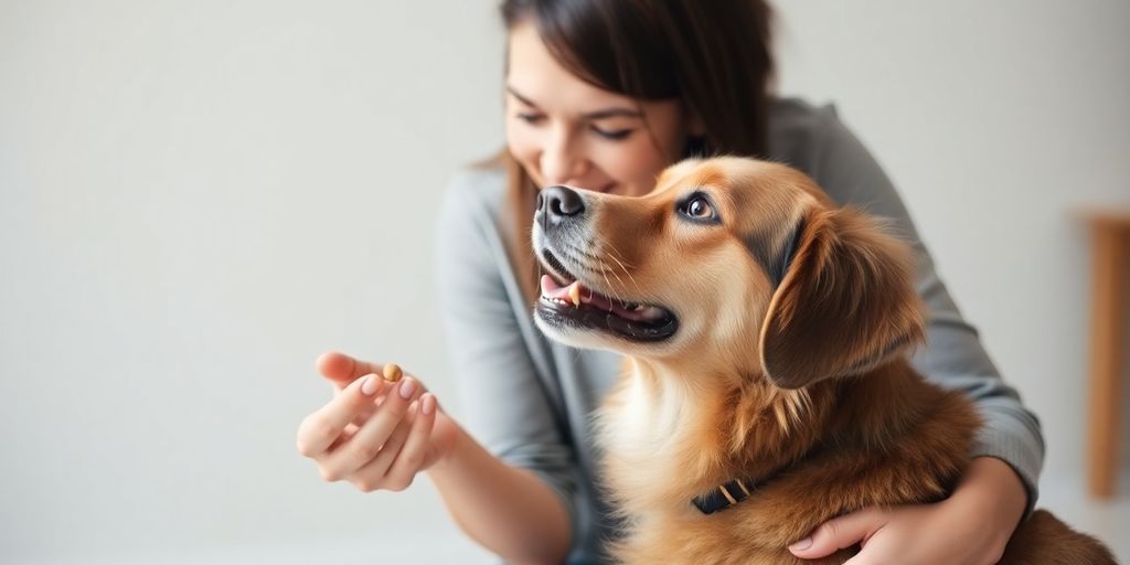 Dog and owner interacting positively during training session.