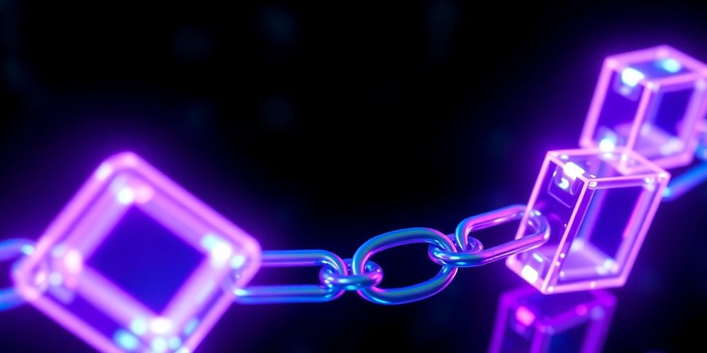 Blockchain technology blocks linked together.
