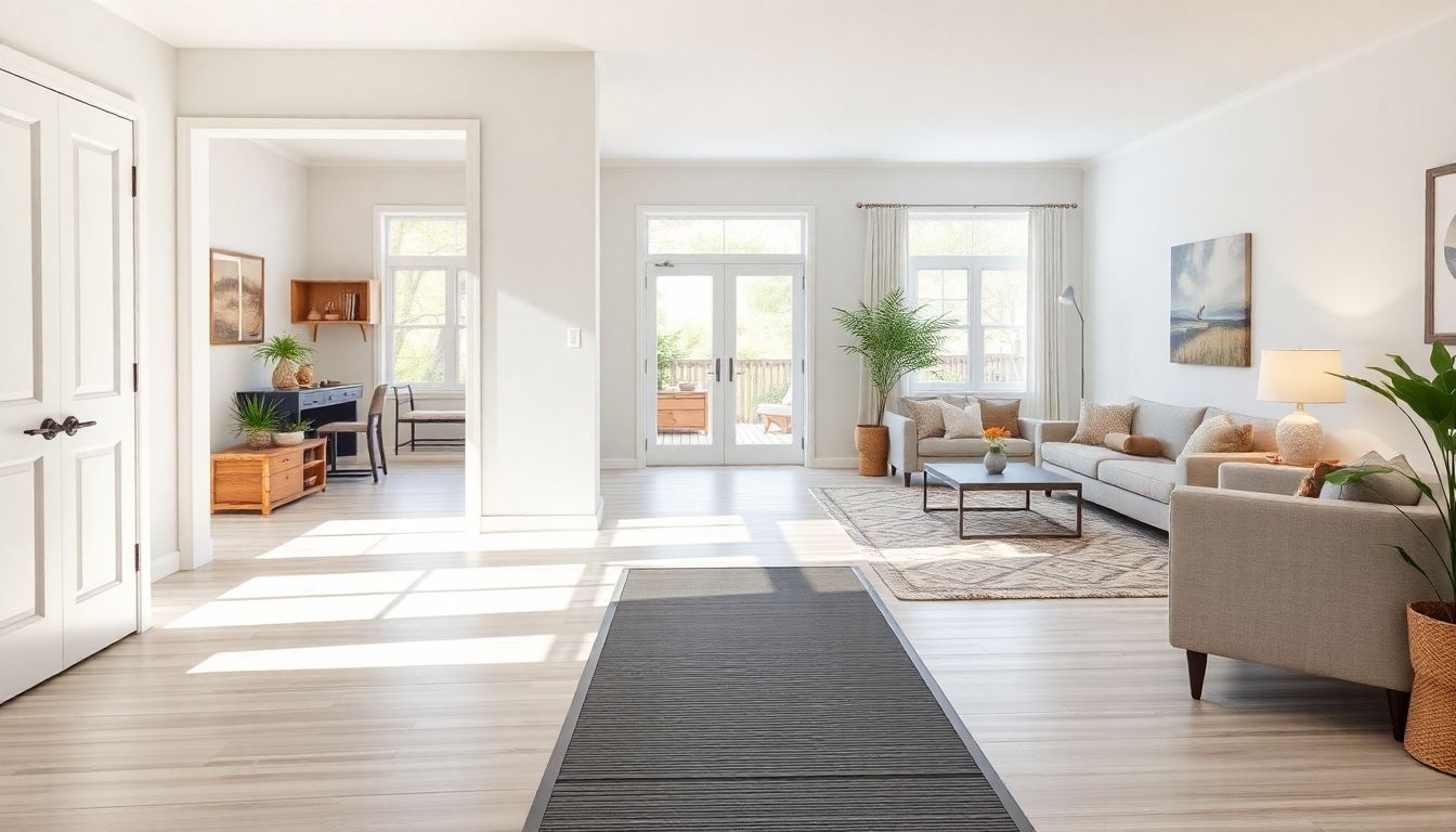 Accessible living room with wide doorways and a ramp.