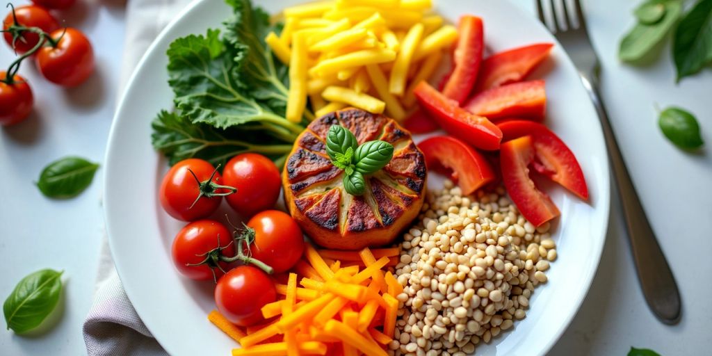 Prato colorido com alimentos saudáveis