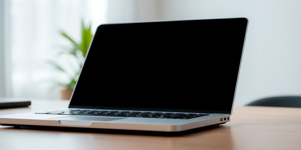 Opened laptop on a wooden desk