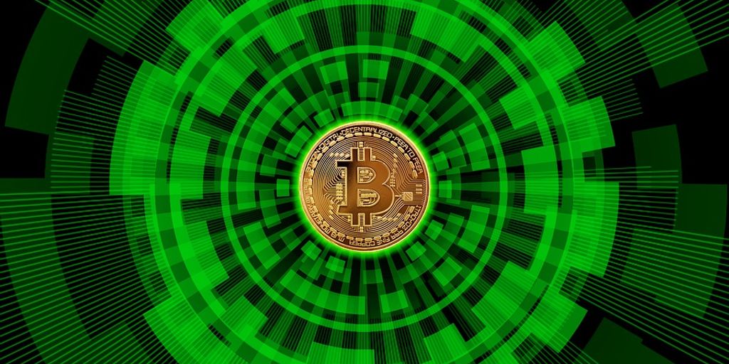 cryptocurrency concept illustration, digital coins, blockchain network