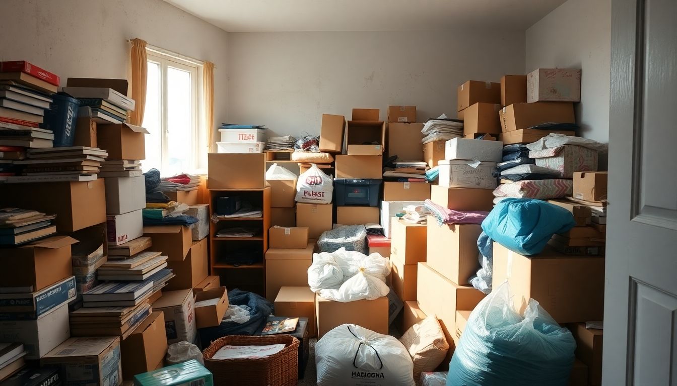 Cluttered room with items for house clearance.