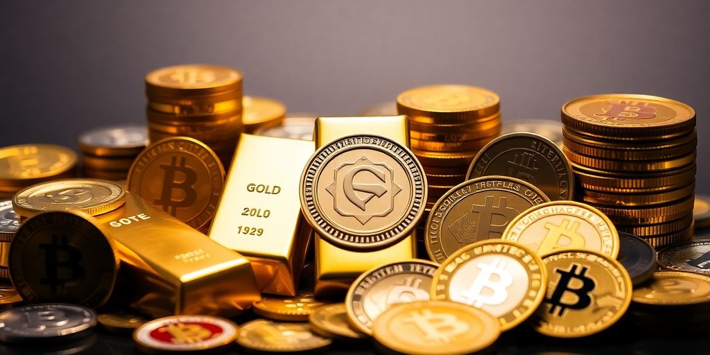 Des lingots d'or et des cryptomonnaies.