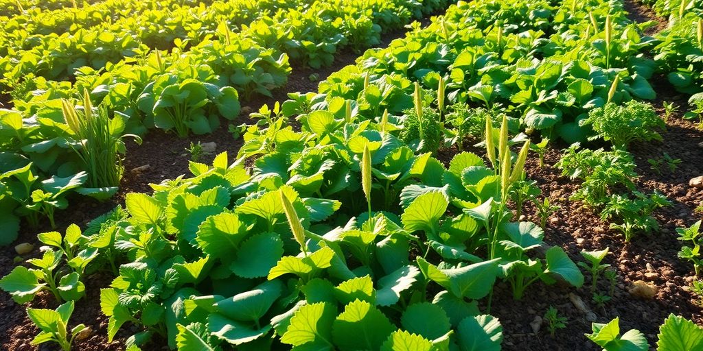Healthy crops growing in a field.