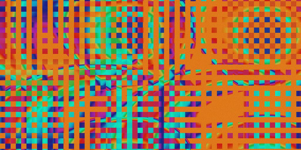 A multicolored pattern of squares and dots