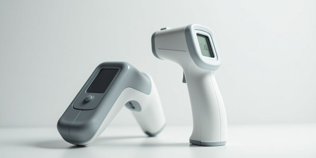 Digital- und Infrarotthermometer auf weißem Untergrund.