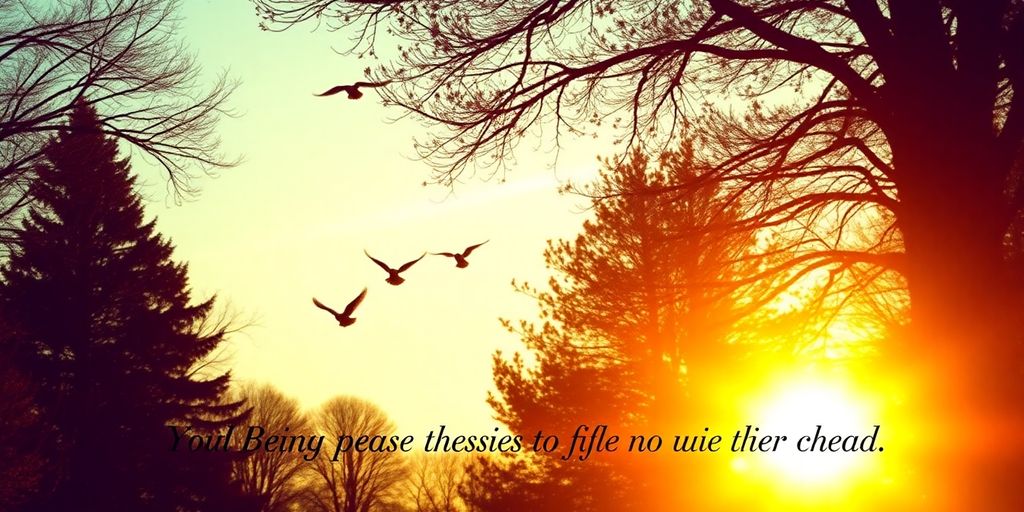 Silhouetted birds in flight against a peaceful sunrise.