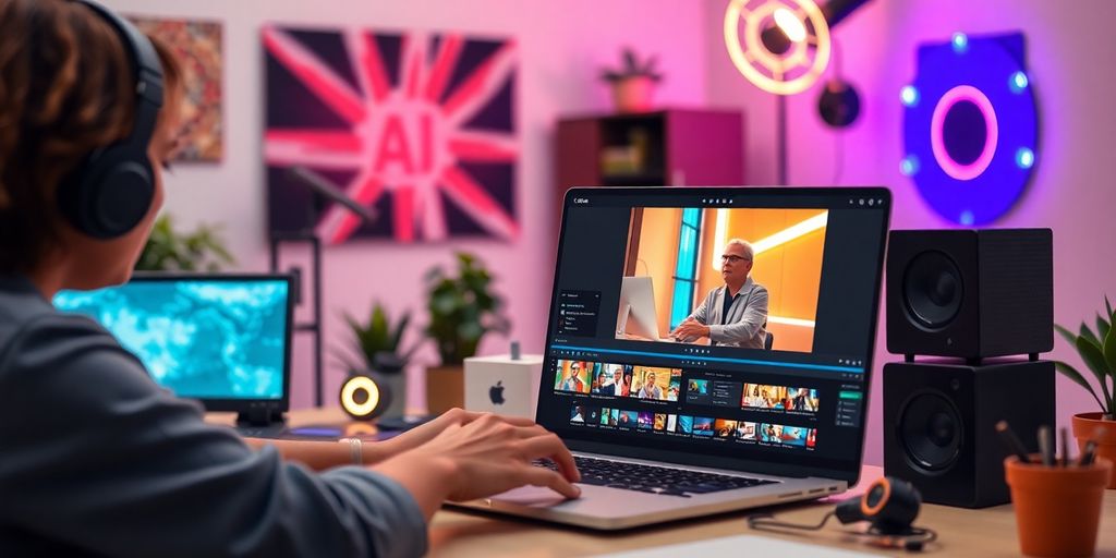 Person editing a marketing video with AI tools.