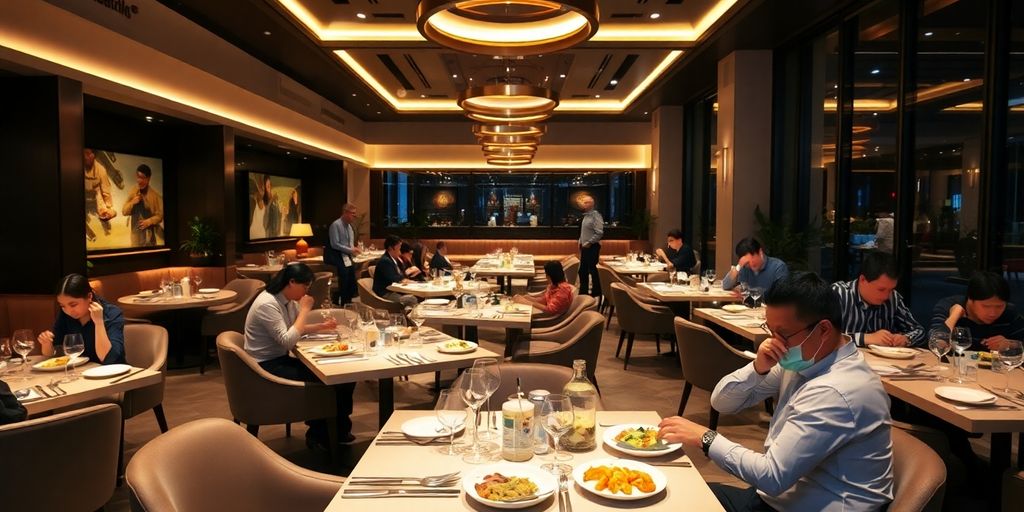 Business travellers dining in a stylish Jakarta restaurant.
