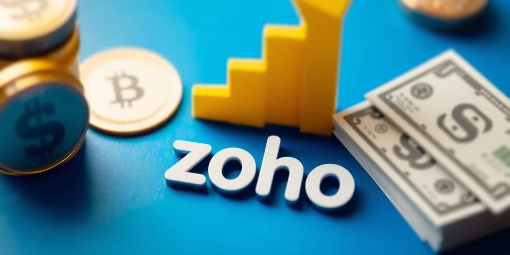 Zoho logo with pricing details.