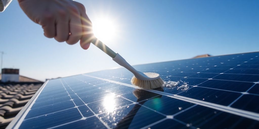 Solar panel cleaning on a roof