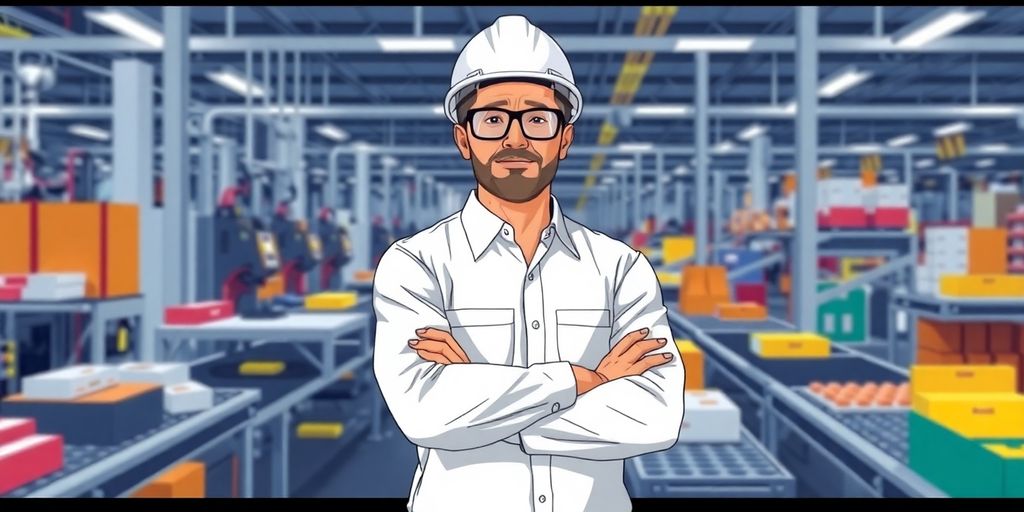 Manager overseeing factory production
