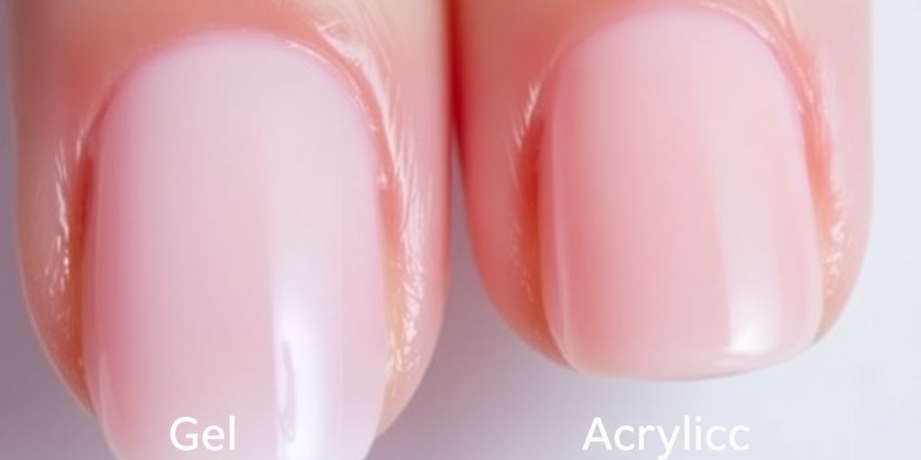 Unhas de gel e acrílico lado a lado.