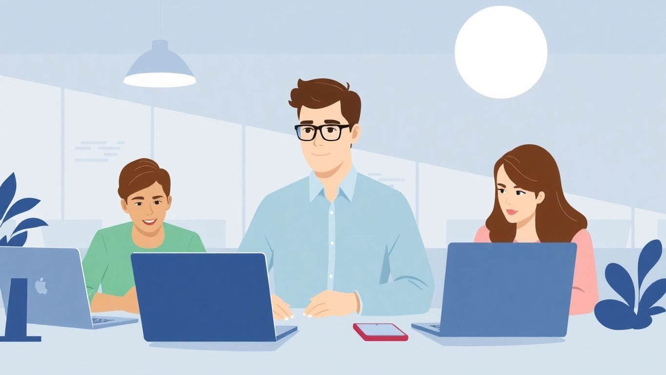 Digital forretningsutvikler i et moderne arbeidsmiljø.