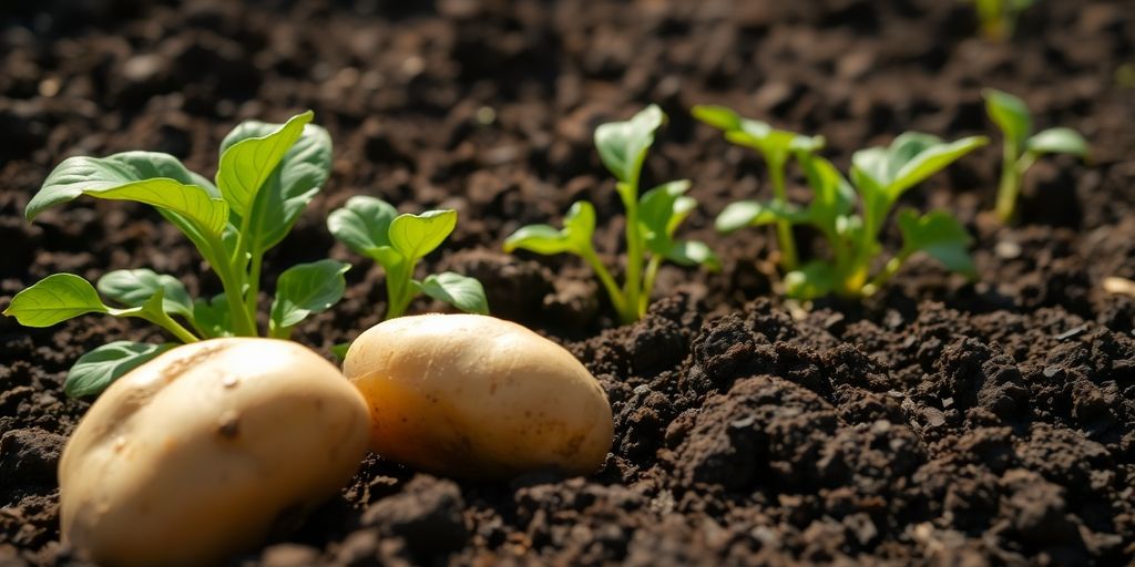 Biologische aardappelen in een groene omgeving.