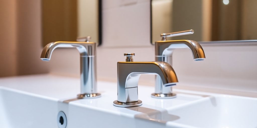 Luxurious modern bathroom with designer taps.