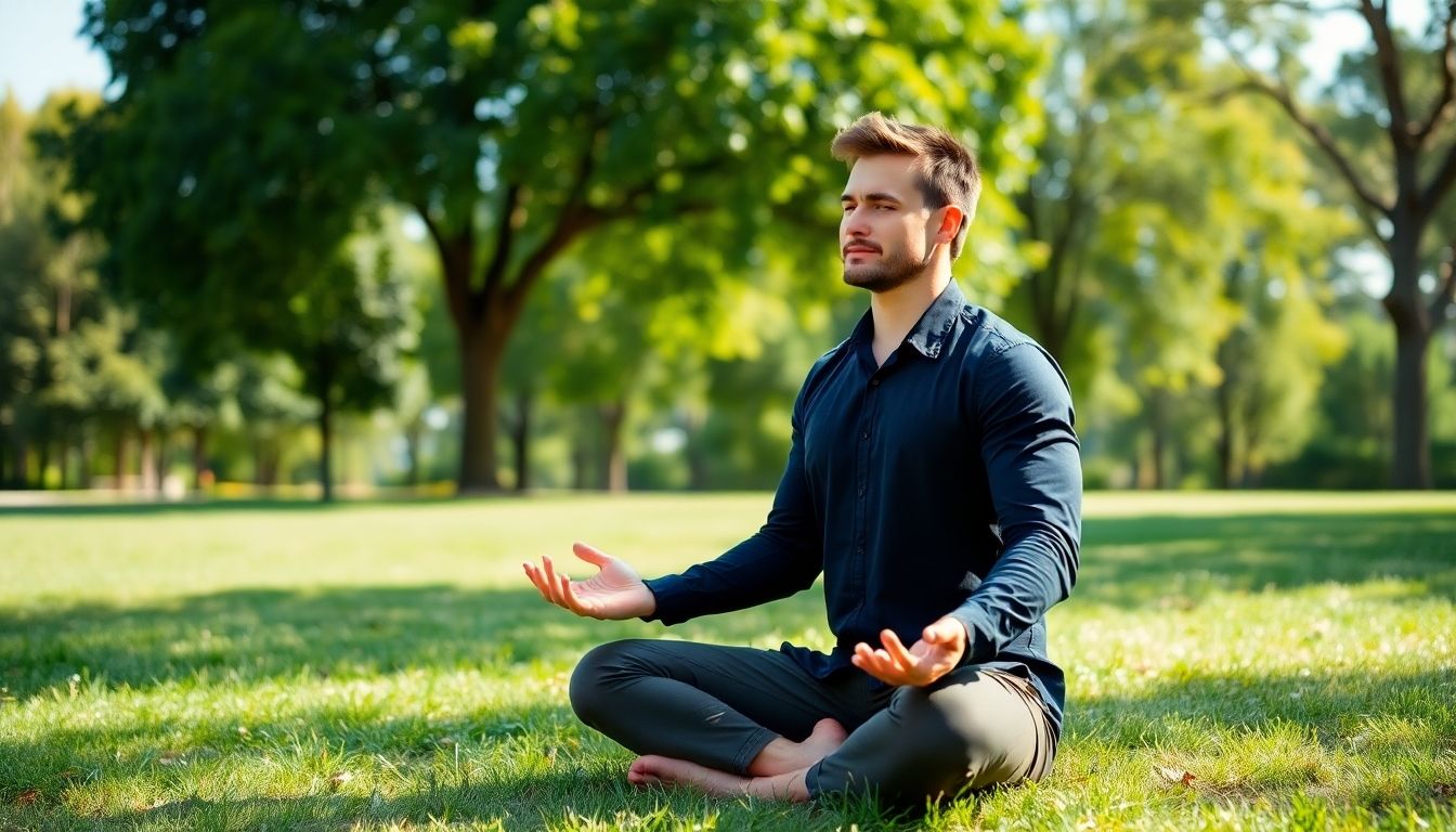 Private investigator meditating outdoors for mental fitness.