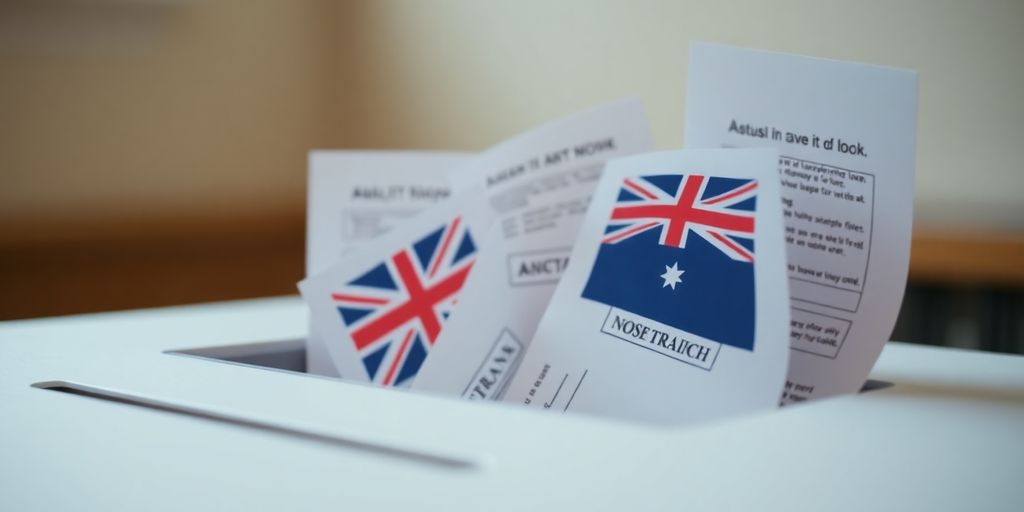 Australian ballot box with voting slips.