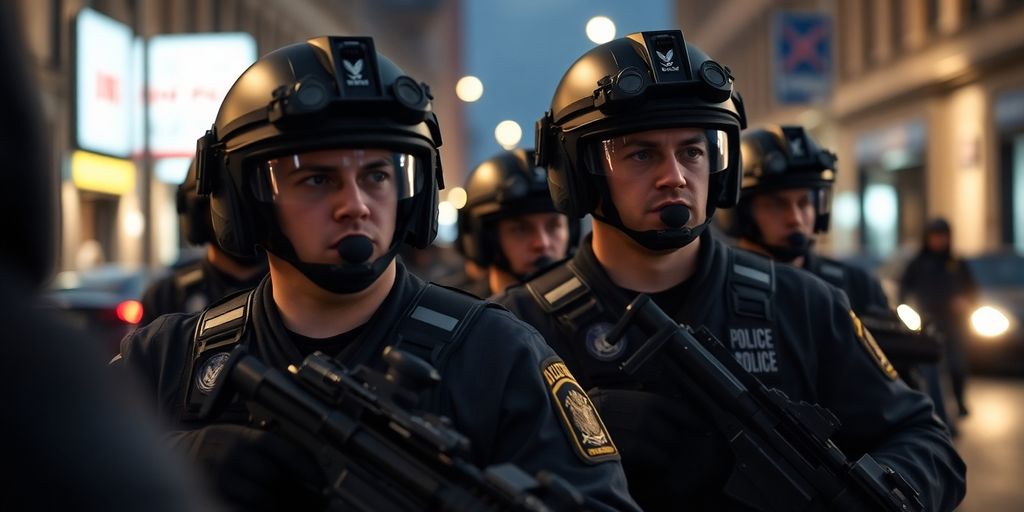 Police officers in tactical gear during a crackdown operation.