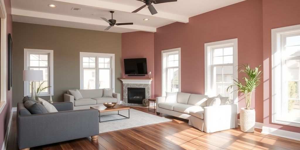 Living room with matching paint and wooden floors.