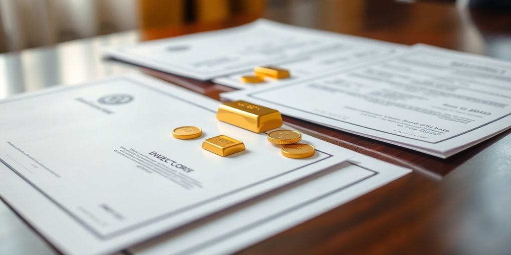 Documents et or sur une table
