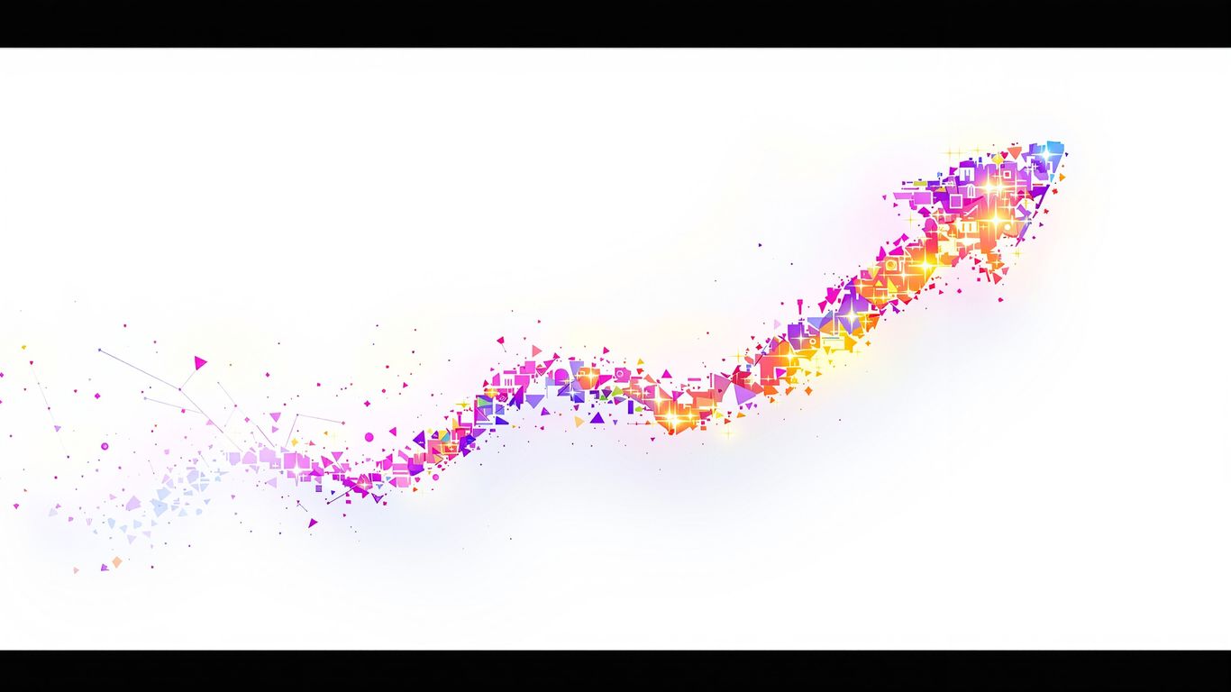 Upward trending arrow made of digital elements