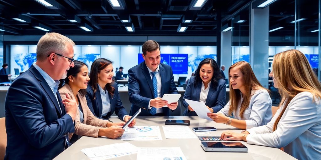 Professionisti collaborano su soluzioni finanziarie innovative.