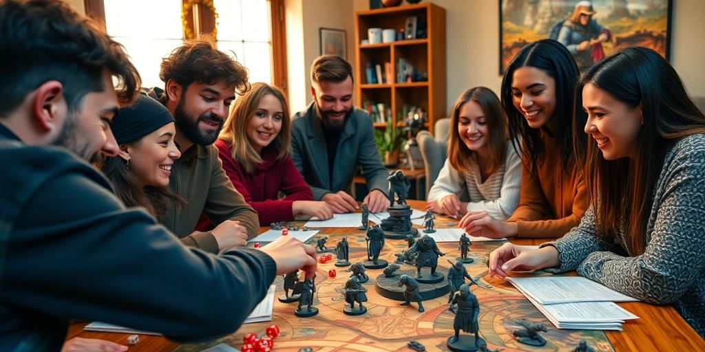 A group of diverse friends playing a tabletop RPG.