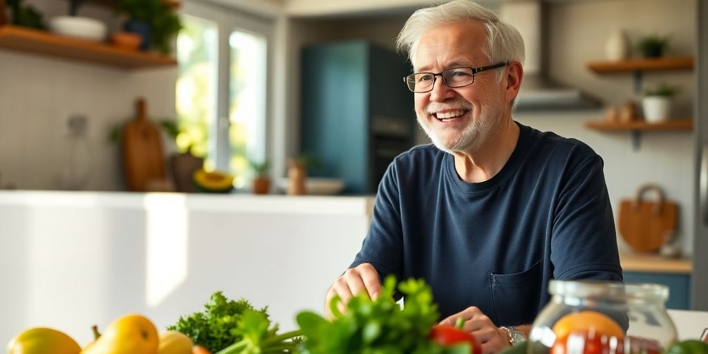 Elderly person confidently managing their health and weight.