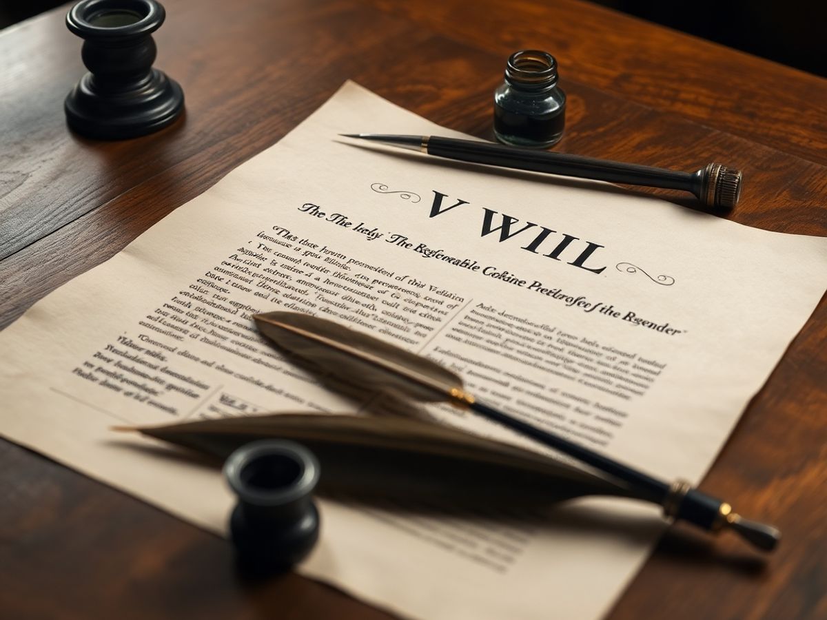 Document vechi de testamente pe o masă elegantă.