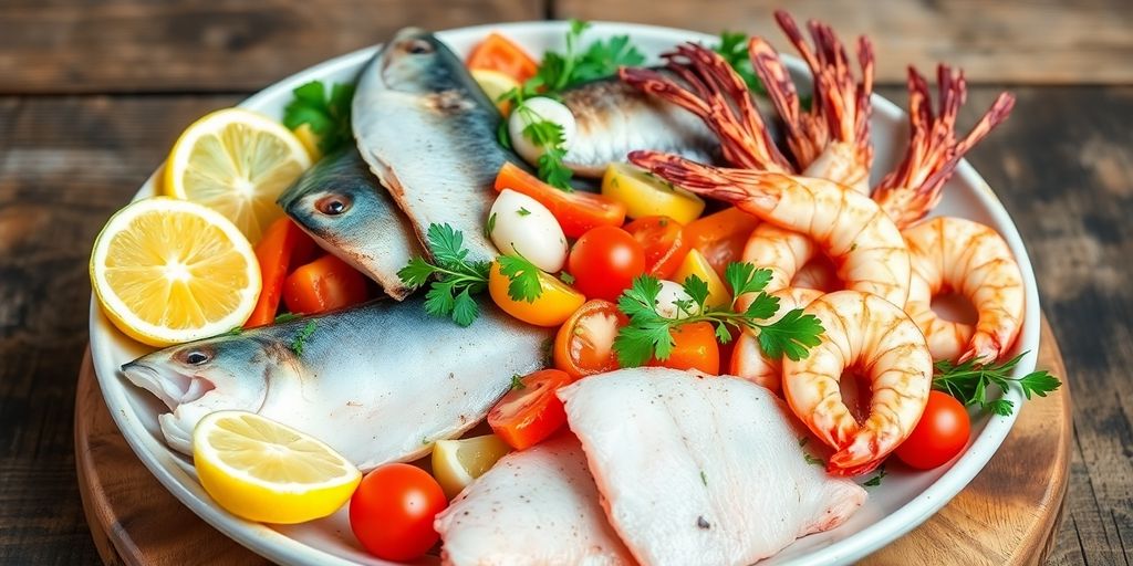 Colorful seafood platter showcasing a healthy pescatarian meal.