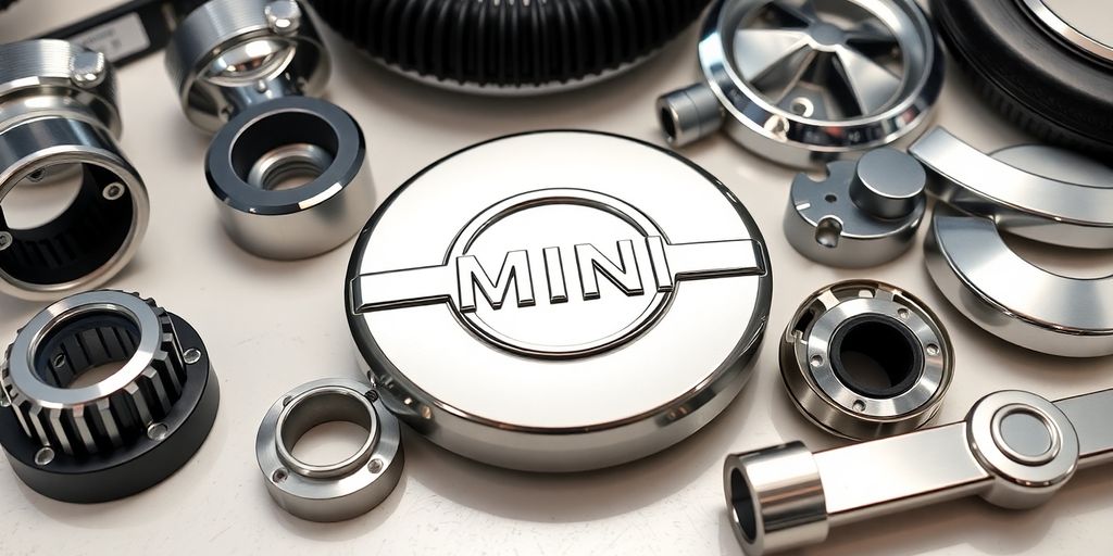 Genuine Mini spare parts laid out neatly.