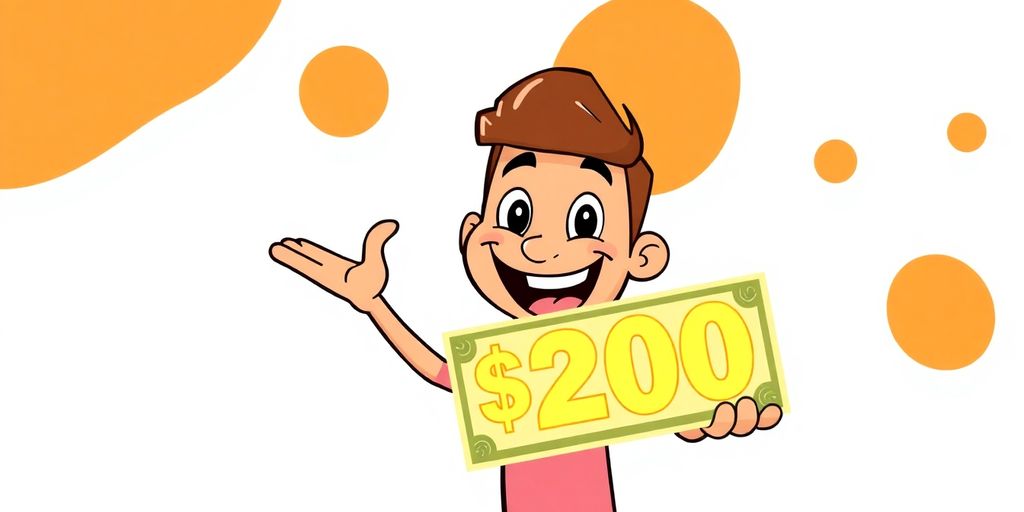 Cartoon hand offering a $200 loan.