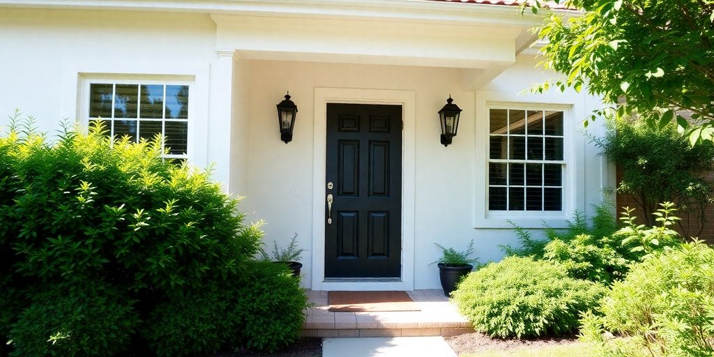 A modern house exterior with an updated front door.