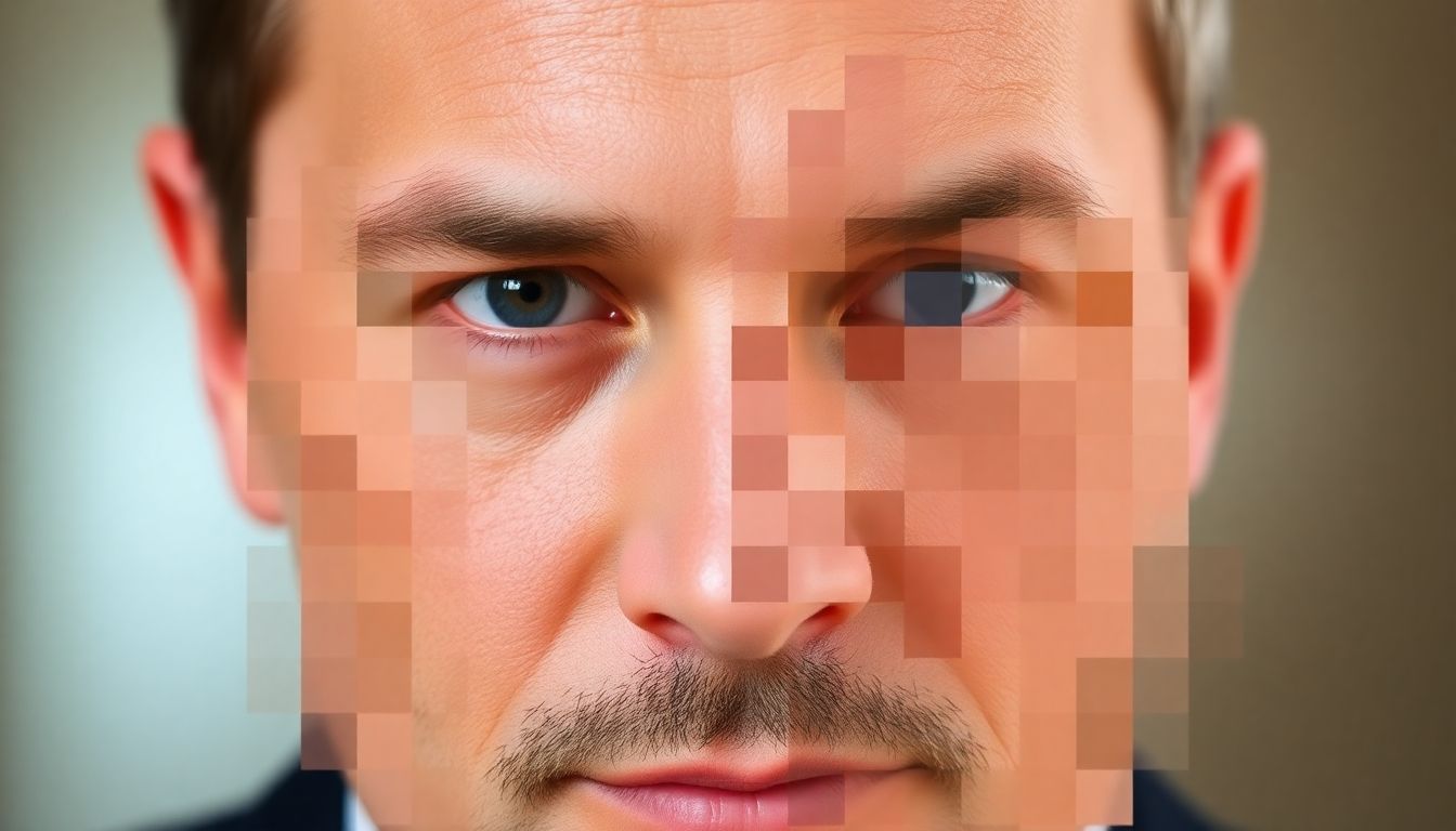 Man's face, blurring, pixelated