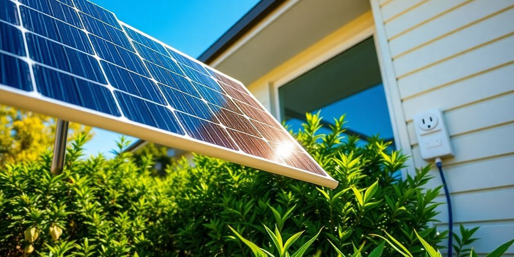 Solar panel plugged in near a house