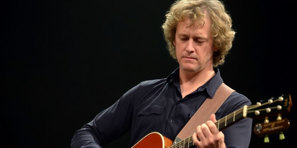 Lindsey Buckingham playing guitar on stage.