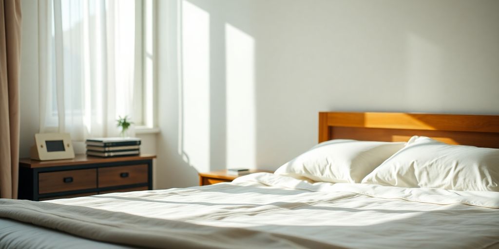 Clean bed in a serene bedroom without bed bugs.