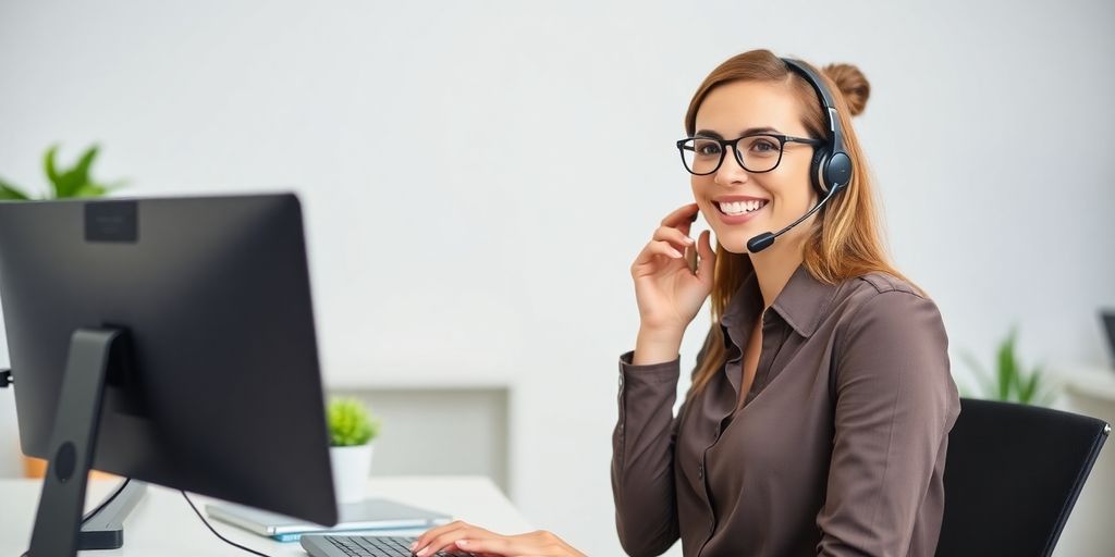 Customer service representative assisting on the phone.